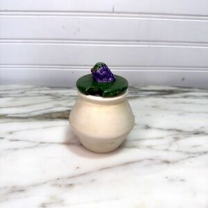 Vintage Mini Ceramic Grape Jar with Lid, Hand Painted Fruit Kitchen Decor